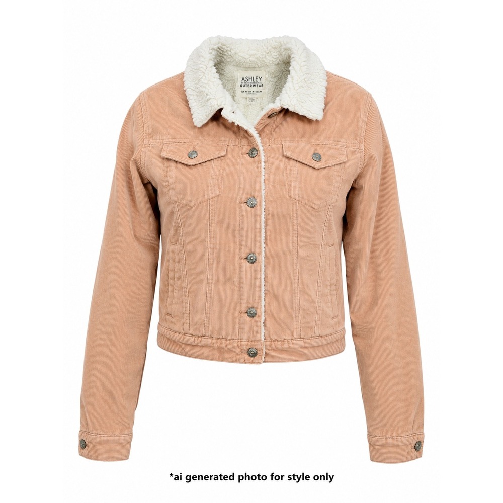 Ashley Sherpa Collar Corduroy Trucker Jacket Womens Medium Tan Peach